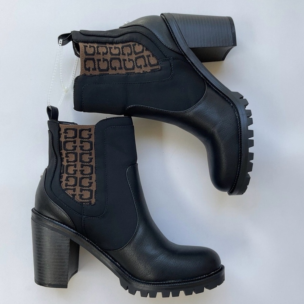 Guess Black and Brown Patterned Heeled Boots